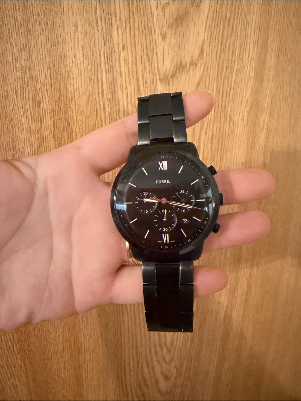 Fossil Black Stainless Steel Chronograph Watch with Black Dial